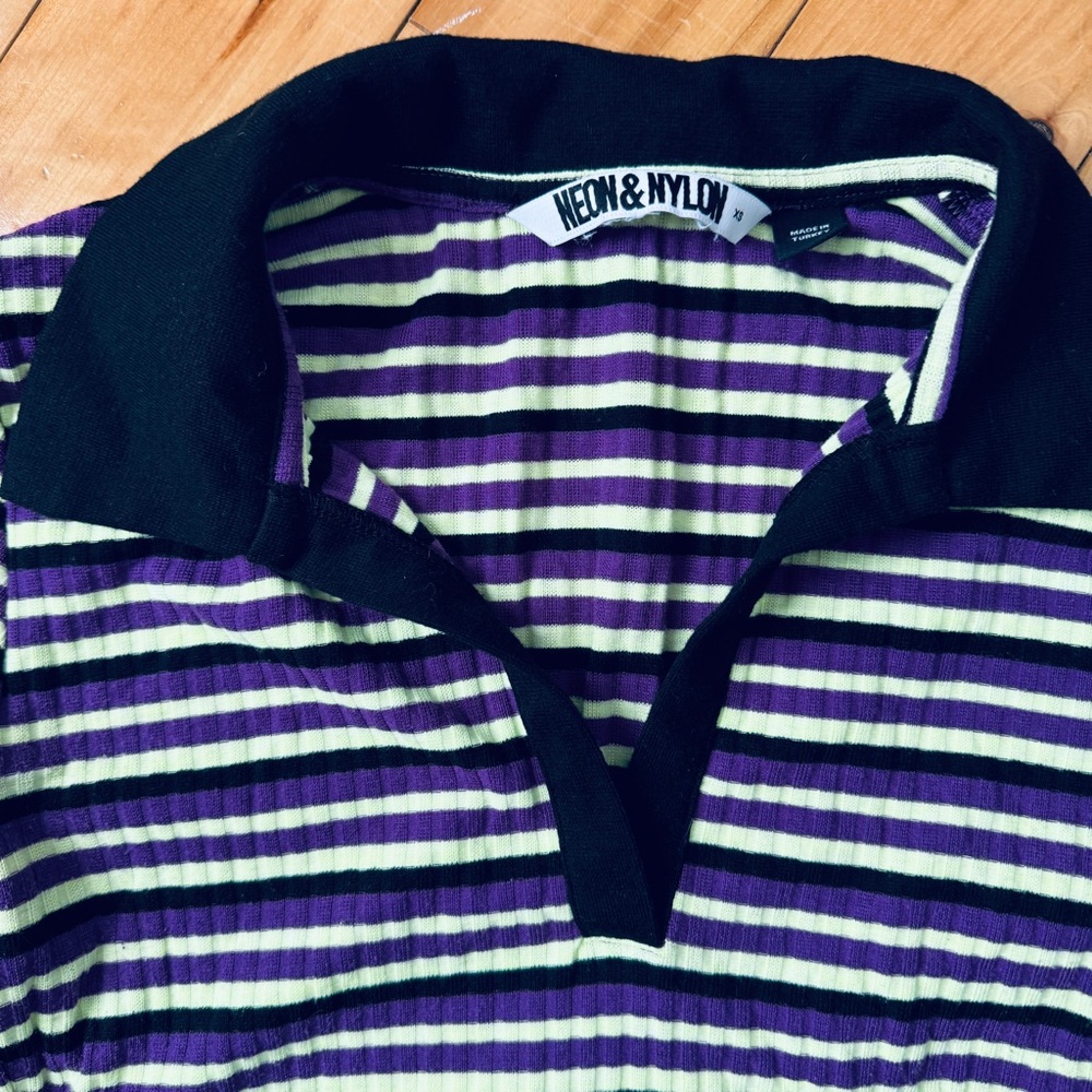 Neon & Nylon Striped Polo dress long sleeve